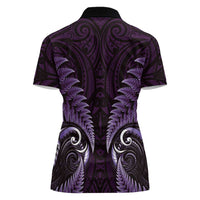 Aotearoa Pounamu Niho Women Polo Shirt Silver Fern Mix Maori Pattern - Purple