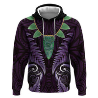 Aotearoa Pounamu Niho Zip Hoodie Silver Fern Mix Maori Pattern - Purple LT14 Pullover Hoodie Purple - Polynesian Pride