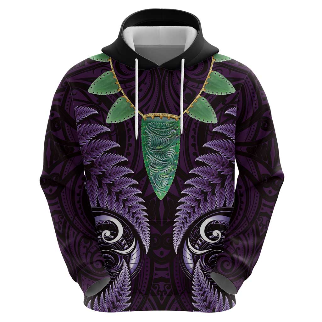 Aotearoa Pounamu Niho Zip Hoodie Silver Fern Mix Maori Pattern - Purple LT14 - Polynesian Pride