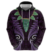 Aotearoa Pounamu Niho Zip Hoodie Silver Fern Mix Maori Pattern - Purple LT14 - Polynesian Pride