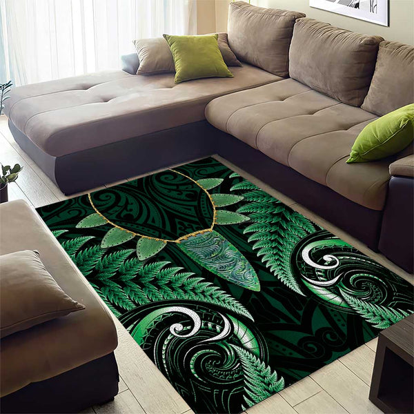 Aotearoa Pounamu Niho Area Rug Silver Fern Mix Maori Pattern - Green LT14