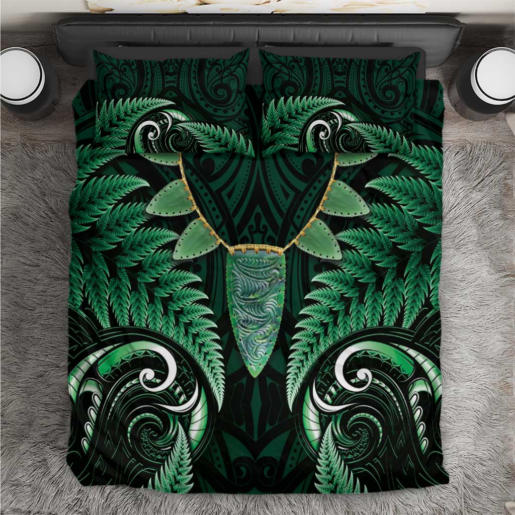 Aotearoa Pounamu Niho Bedding Set Silver Fern Mix Maori Pattern - Green LT14 Green - Polynesian Pride