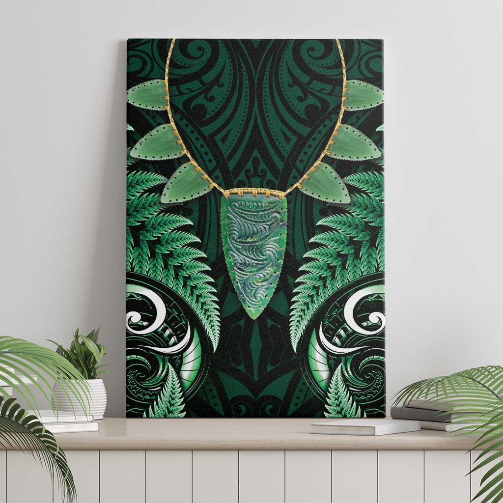 Aotearoa Pounamu Niho Canvas Wall Art Silver Fern Mix Maori Pattern - Green