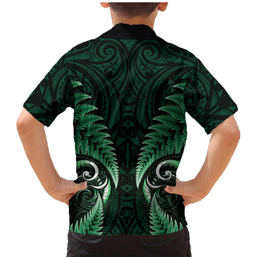 Aotearoa Pounamu Niho Family Matching Mermaid Dress and Hawaiian Shirt Silver Fern Mix Maori Pattern - Green LT14 - Polynesian Pride
