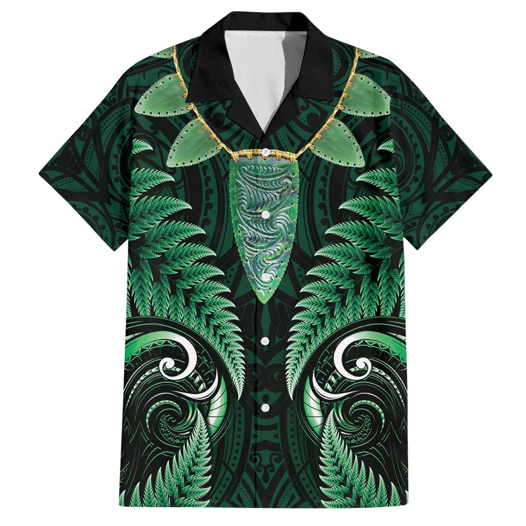 Aotearoa Pounamu Niho Family Matching Off Shoulder Short Dress and Hawaiian Shirt Silver Fern Mix Maori Pattern - Green