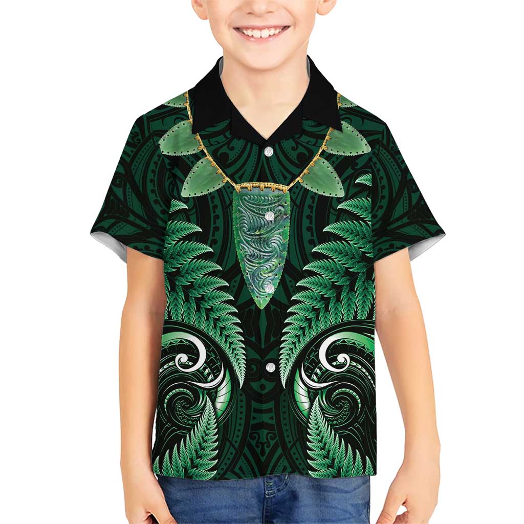 Aotearoa Pounamu Niho Kid Hawaiian Shirt Silver Fern Mix Maori Pattern - Green LT14 Kid Green - Polynesian Pride
