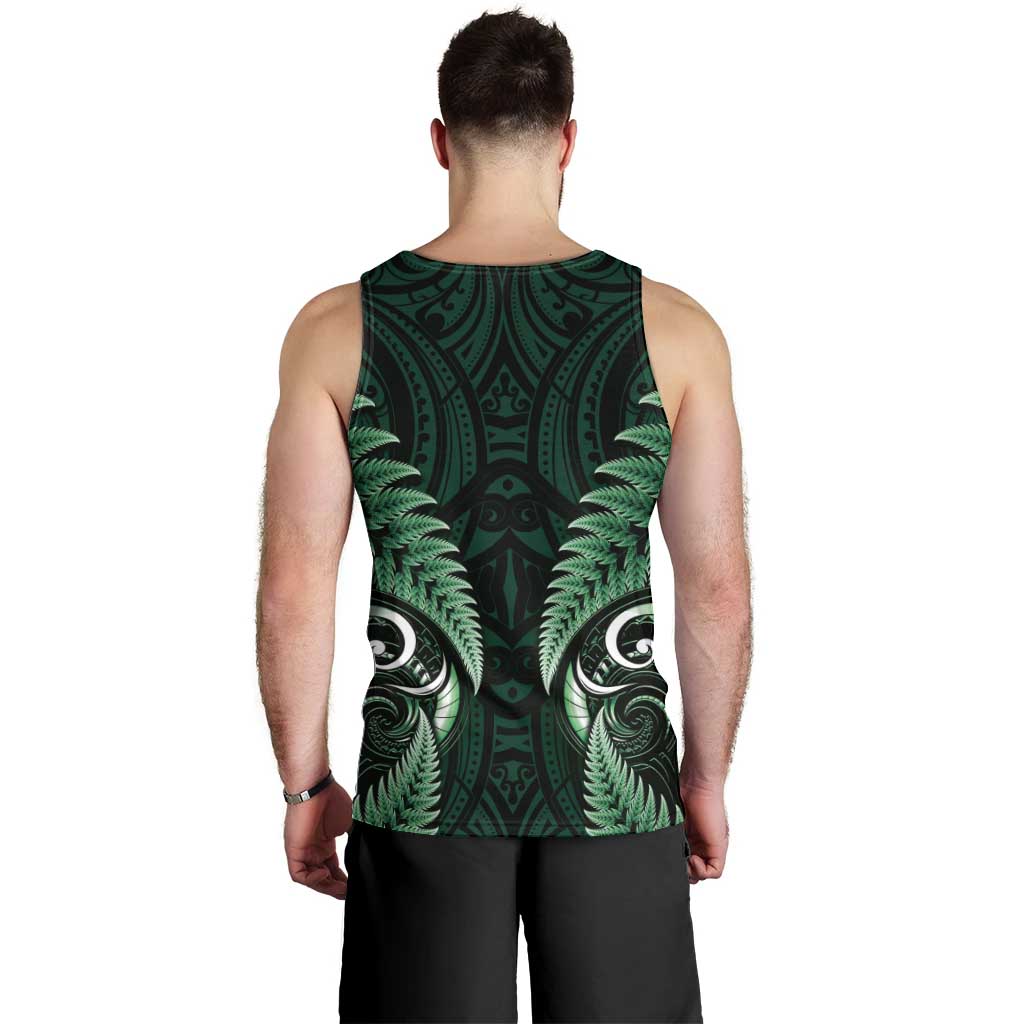Aotearoa Pounamu Niho Men Tank Top Silver Fern Mix Maori Pattern - Green