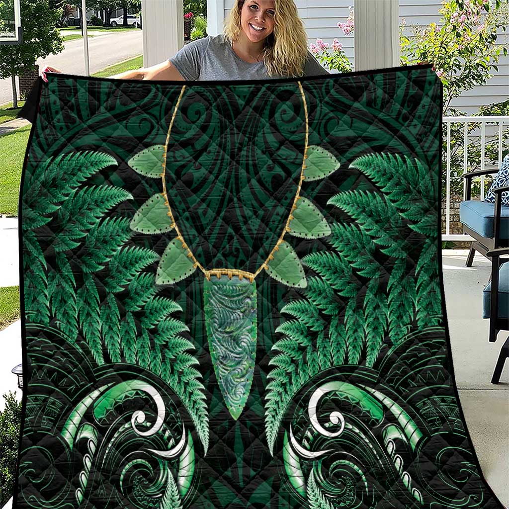 Aotearoa Pounamu Niho Quilt Silver Fern Mix Maori Pattern - Green LT14 Green - Polynesian Pride