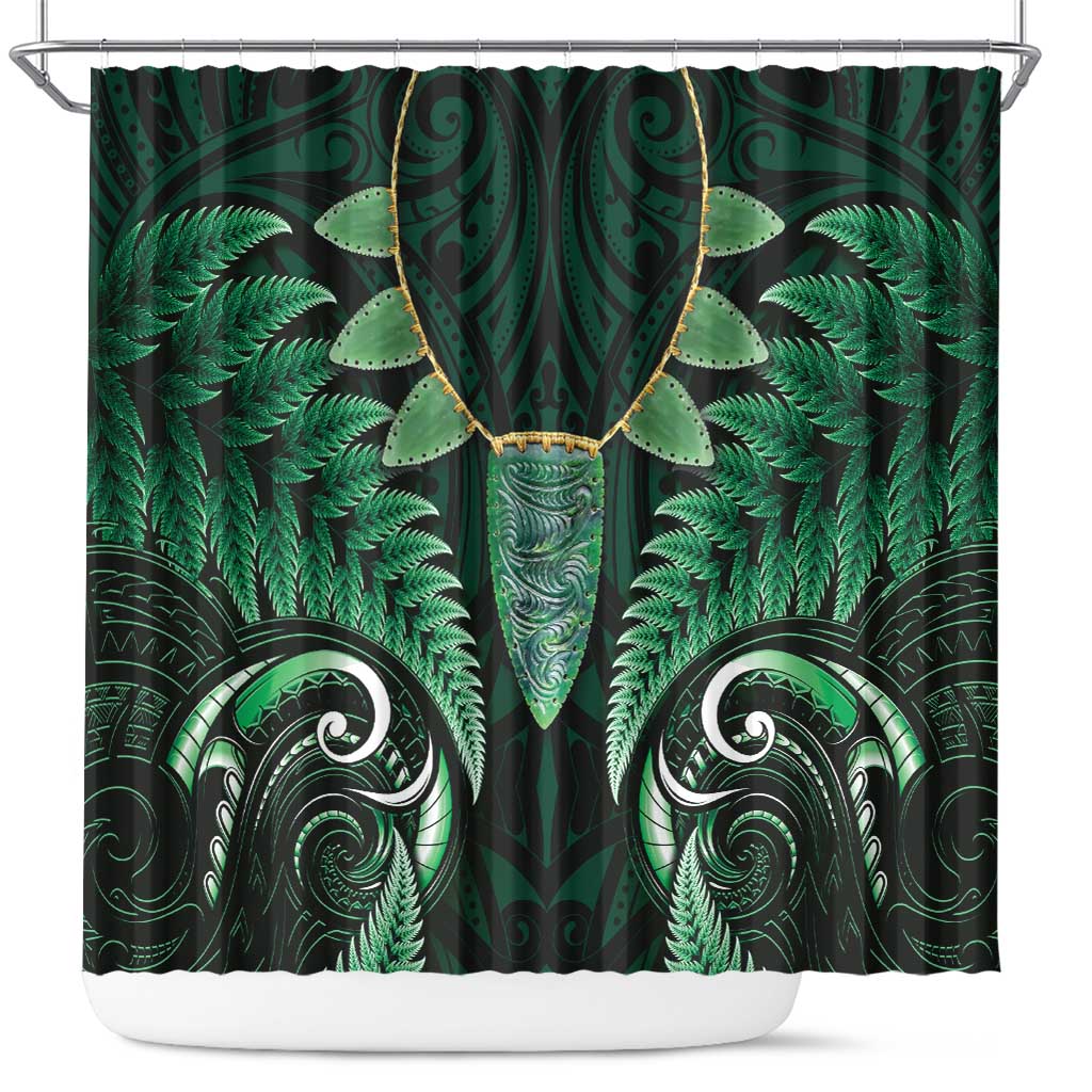 Aotearoa Pounamu Niho Shower Curtain Silver Fern Mix Maori Pattern - Green LT14 Green - Polynesian Pride