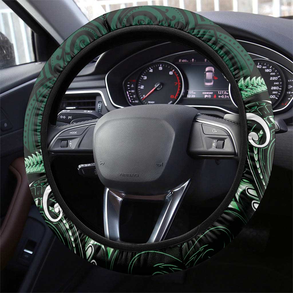 Aotearoa Pounamu Niho Steering Wheel Cover Silver Fern Mix Maori Pattern - Green LT14 - Polynesian Pride