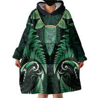 Aotearoa Pounamu Niho Wearable Blanket Hoodie Silver Fern Mix Maori Pattern - Green