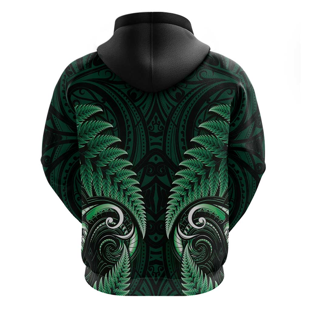 Aotearoa Pounamu Niho Zip Hoodie Silver Fern Mix Maori Pattern - Green LT14 - Polynesian Pride
