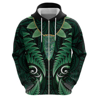 Aotearoa Pounamu Niho Zip Hoodie Silver Fern Mix Maori Pattern - Green LT14 - Polynesian Pride