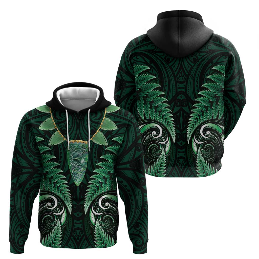 Aotearoa Pounamu Niho Zip Hoodie Silver Fern Mix Maori Pattern - Green LT14 - Polynesian Pride