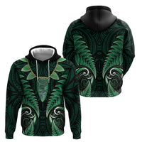 Aotearoa Pounamu Niho Zip Hoodie Silver Fern Mix Maori Pattern - Green LT14 - Polynesian Pride