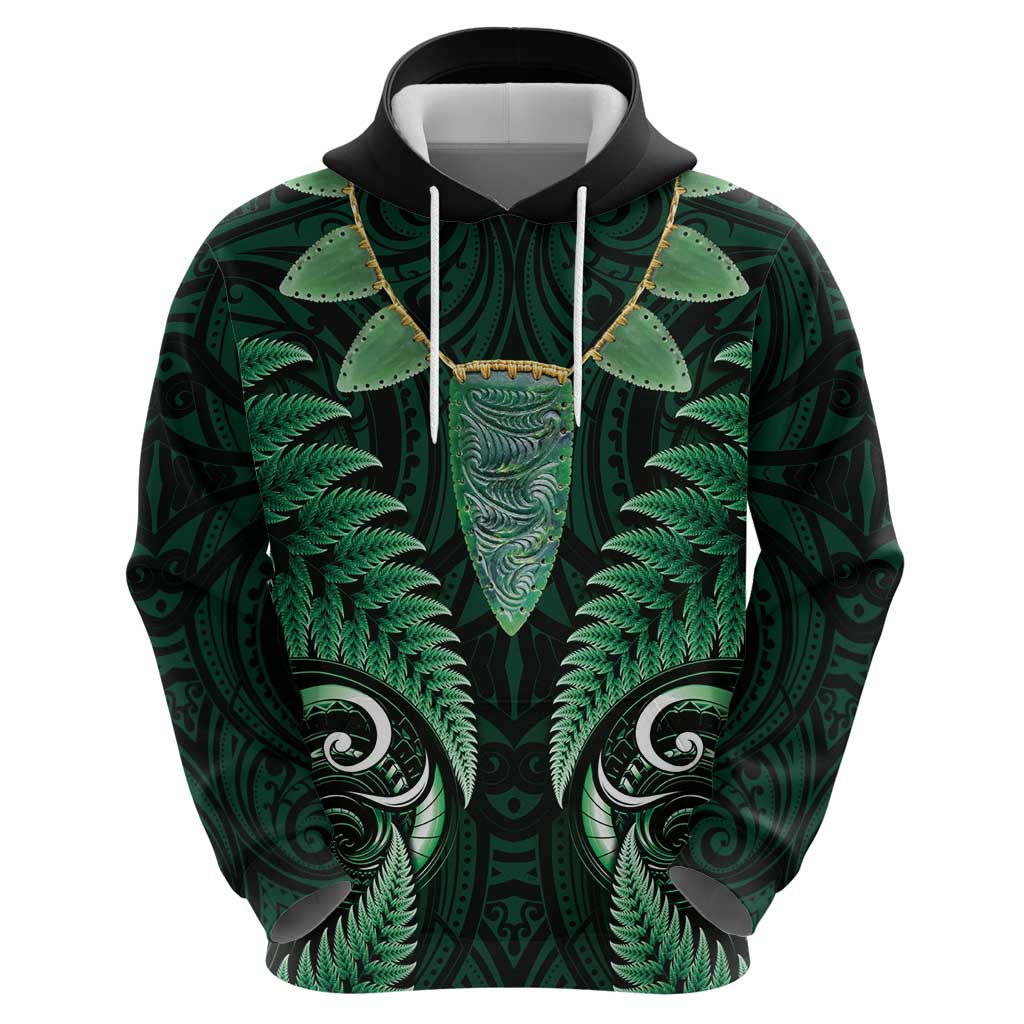 Aotearoa Pounamu Niho Zip Hoodie Silver Fern Mix Maori Pattern - Green LT14 - Polynesian Pride