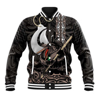 Aotearoa Hei Matau Baseball Jacket Haka Kiwi Mix Maori Mangopare LT14 Unisex Black - Polynesian Pride
