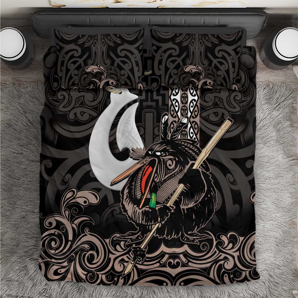Aotearoa Hei Matau Bedding Set Haka Kiwi Mix Maori Mangopare LT14 Black - Polynesian Pride