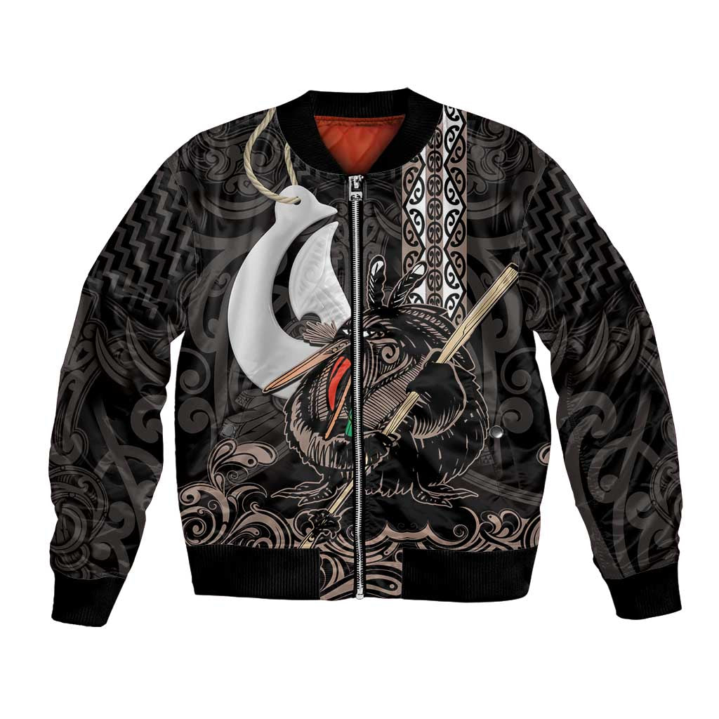 Aotearoa Hei Matau Bomber Jacket Haka Kiwi Mix Maori Mangopare LT14 Unisex Black - Polynesian Pride