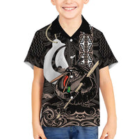 Aotearoa Hei Matau Family Matching Short Sleeve Bodycon Dress and Hawaiian Shirt Haka Kiwi Mix Maori Mangopare LT14 Son's Shirt Black - Polynesian Pride