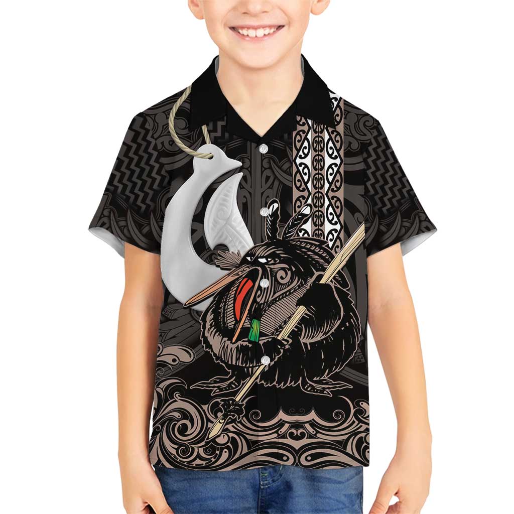 Aotearoa Hei Matau Family Matching Tank Maxi Dress and Hawaiian Shirt Haka Kiwi Mix Maori Mangopare LT14 Son's Shirt Black - Polynesian Pride