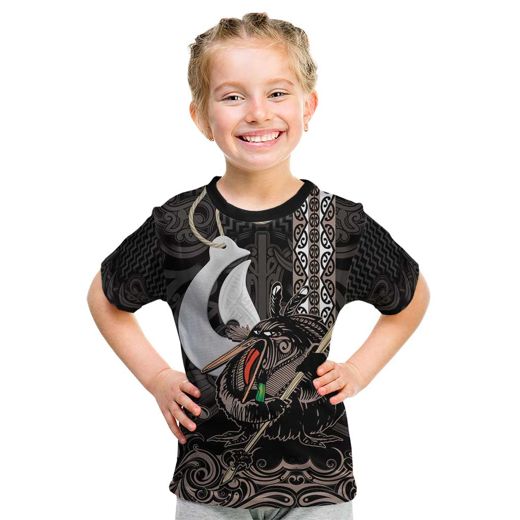 Aotearoa Hei Matau Kid T Shirt Haka Kiwi Mix Maori Mangopare LT14 Black - Polynesian Pride