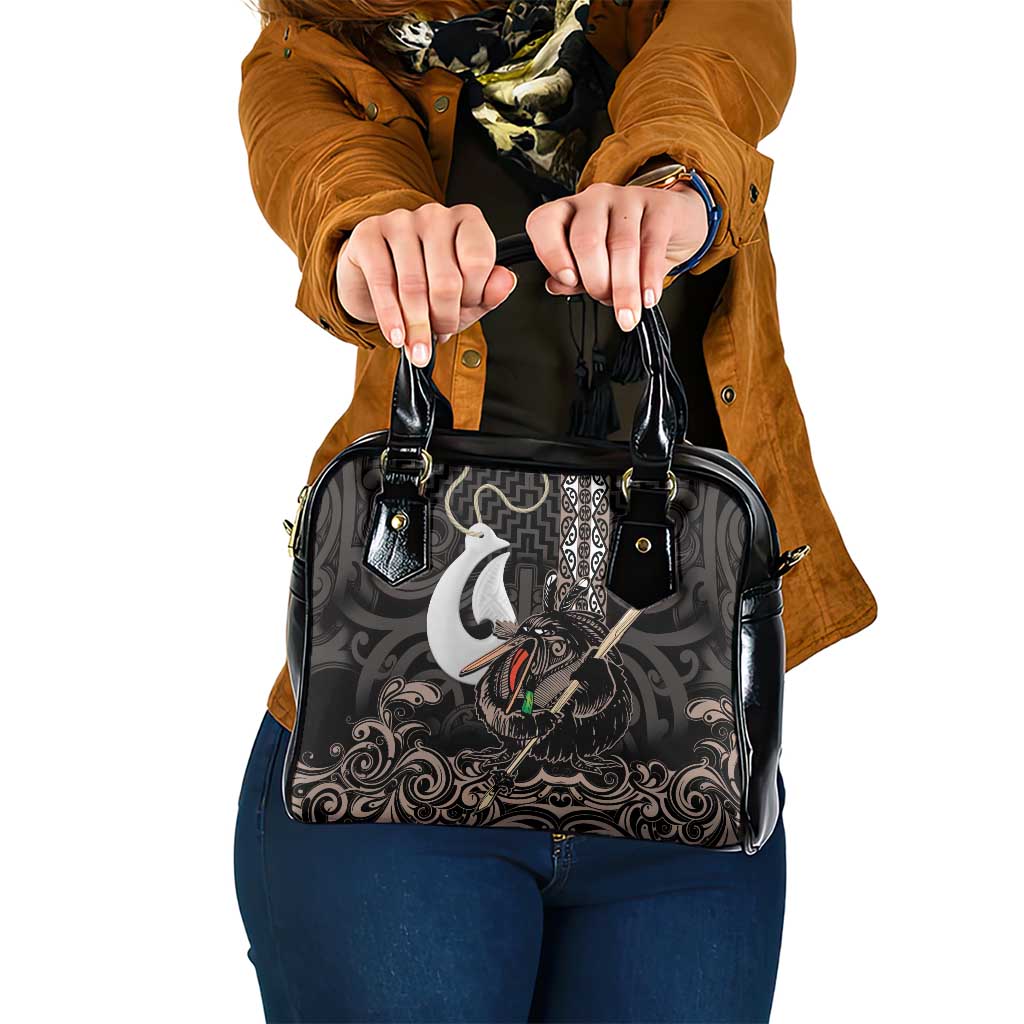 Aotearoa Hei Matau Shoulder Handbag Haka Kiwi Mix Maori Mangopare LT14 One Size Black - Polynesian Pride