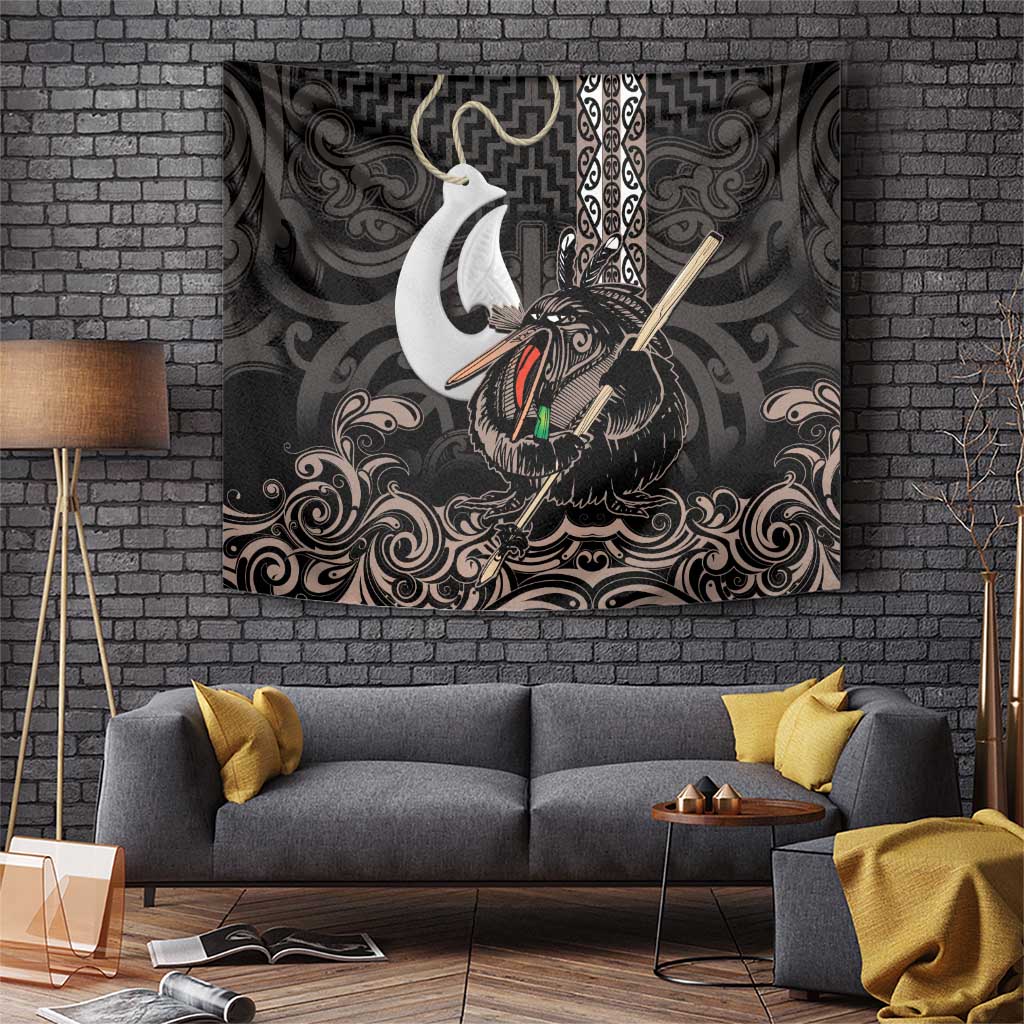 Aotearoa Hei Matau Tapestry Haka Kiwi Mix Maori Mangopare LT14 Black - Polynesian Pride