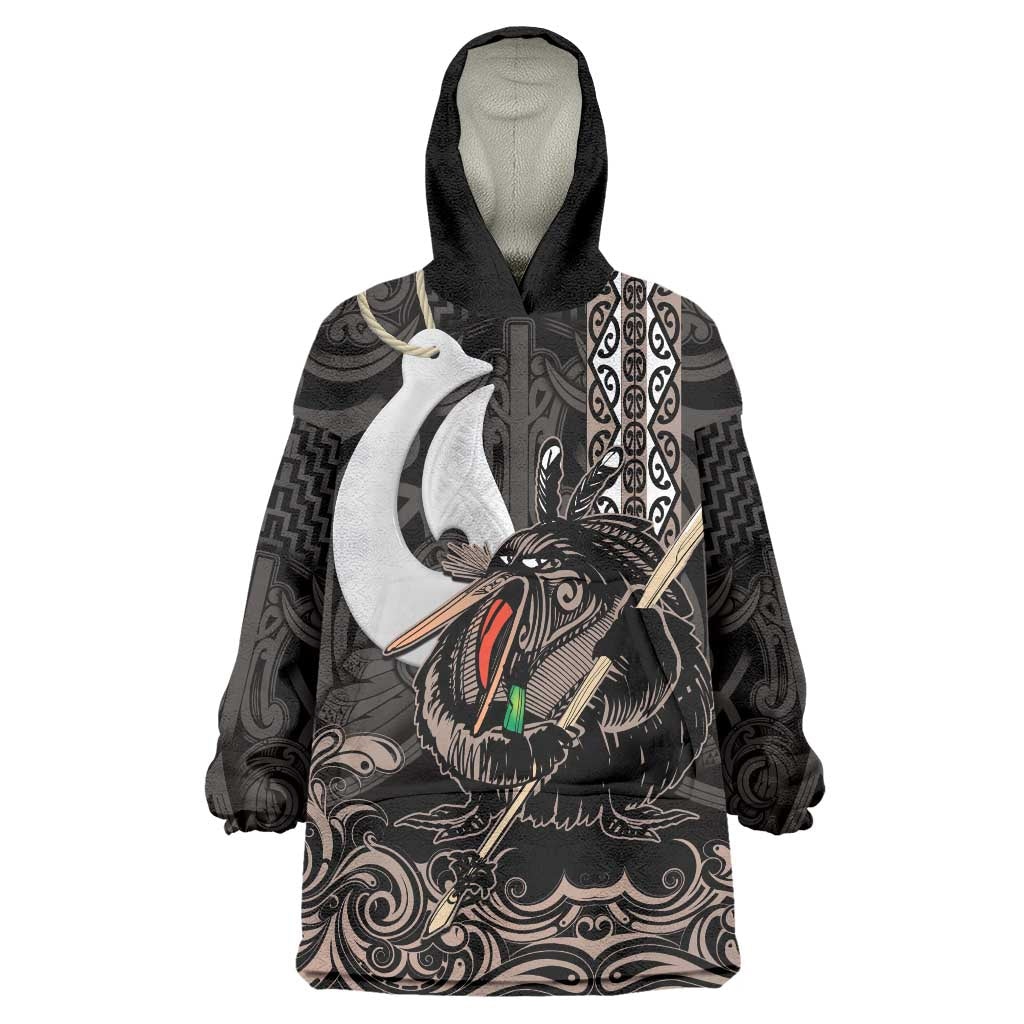 Aotearoa Hei Matau Wearable Blanket Hoodie Haka Kiwi Mix Maori Mangopare LT14 One Size Black - Polynesian Pride