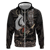 Aotearoa Hei Matau Zip Hoodie Haka Kiwi Mix Maori Mangopare LT14 Zip Hoodie Black - Polynesian Pride