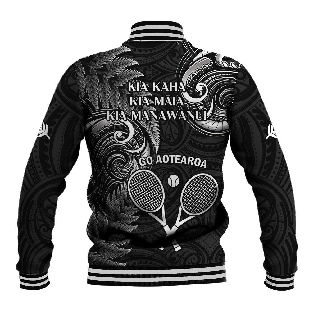 New Zealand Tiki Tennis Baseball Jacket 2024 Aotearoa Tenehi Maori Silver Fern - Black LT14 - Polynesian Pride