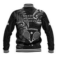 New Zealand Tiki Tennis Baseball Jacket 2024 Aotearoa Tenehi Maori Silver Fern - Black LT14 - Polynesian Pride