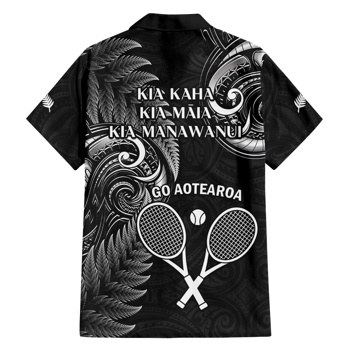 New Zealand Tiki Tennis Family Matching Off Shoulder Long Sleeve Dress and Hawaiian Shirt 2024 Aotearoa Tenehi Maori Silver Fern - Black LT14 - Polynesian Pride
