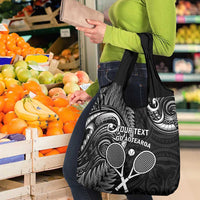 Custom New Zealand Tiki Tennis Grocery Bag Aotearoa Tenehi Maori Silver Fern - Black