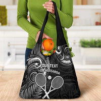 Custom New Zealand Tiki Tennis Grocery Bag Aotearoa Tenehi Maori Silver Fern - Black