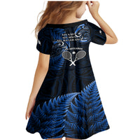 New Zealand Tiki Tennis Family Matching Mermaid Dress and Hawaiian Shirt 2024 Aotearoa Tenehi Maori Silver Fern - Blue LT14 - Polynesian Pride