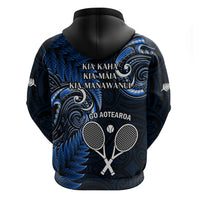 New Zealand Tiki Tennis Hoodie 2024 Aotearoa Tenehi Maori Silver Fern - Blue LT14 - Polynesian Pride