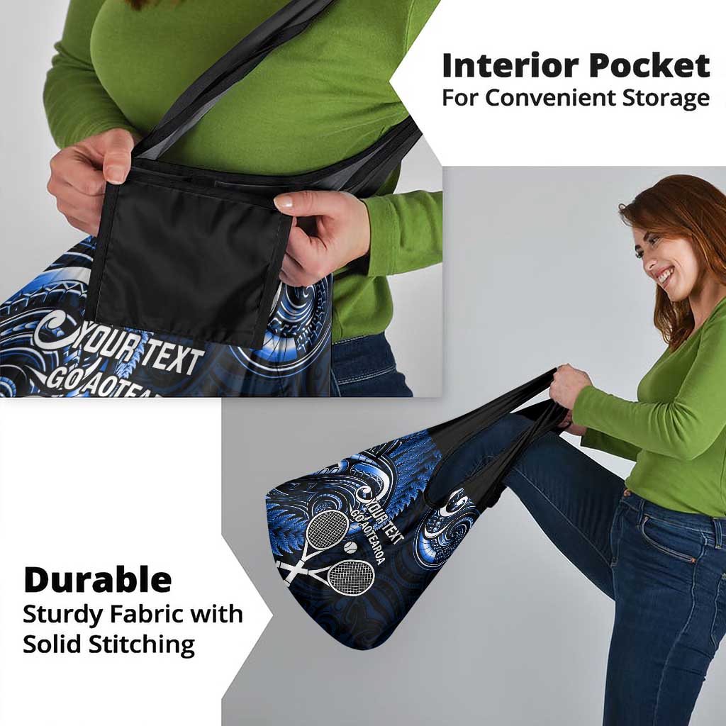 Custom New Zealand Tiki Tennis Grocery Bag Aotearoa Tenehi Maori Silver Fern - Blue