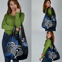 Custom New Zealand Tiki Tennis Grocery Bag Aotearoa Tenehi Maori Silver Fern - Blue
