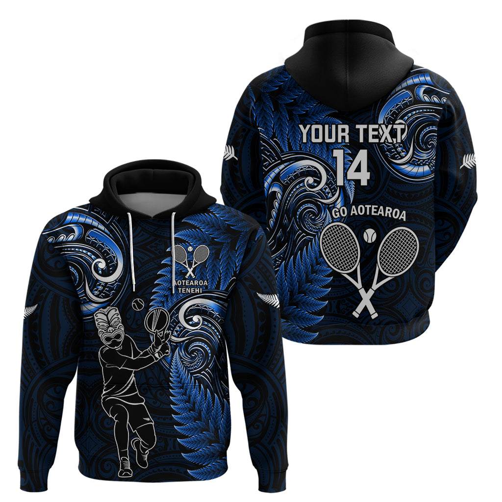 Custom New Zealand Tiki Tennis Zip Hoodie 2024 Aotearoa Tenehi Maori Silver Fern - Blue LT14 - Polynesian Pride