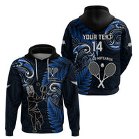 Custom New Zealand Tiki Tennis Zip Hoodie 2024 Aotearoa Tenehi Maori Silver Fern - Blue LT14 - Polynesian Pride