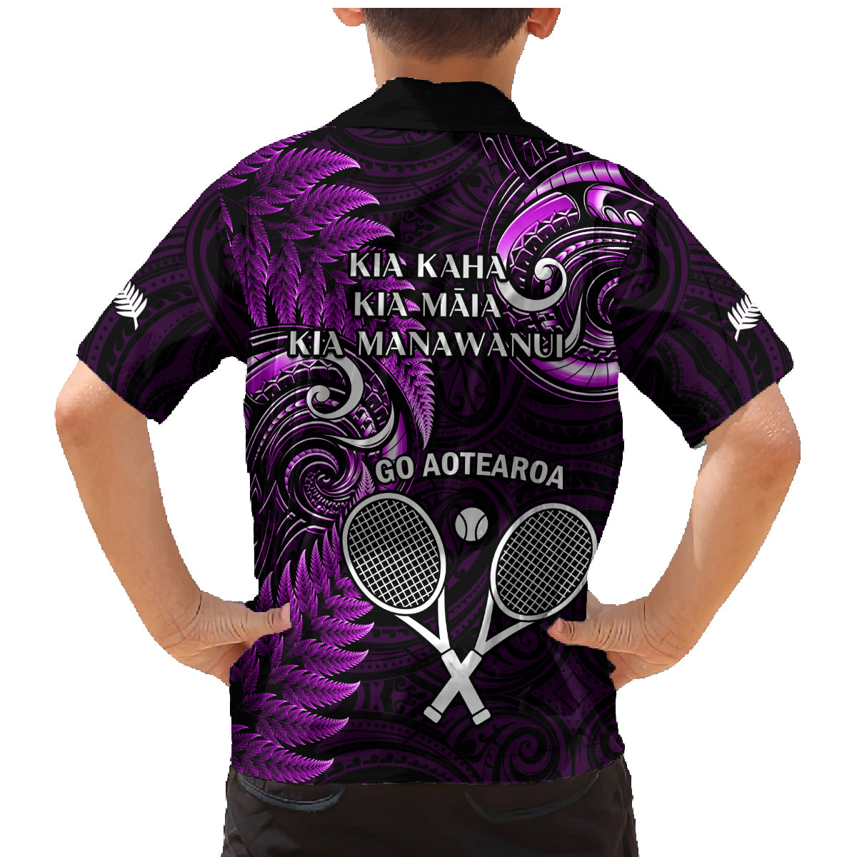 New Zealand Tiki Tennis Family Matching Mermaid Dress and Hawaiian Shirt 2024 Aotearoa Tenehi Maori Silver Fern - Purple LT14 - Polynesian Pride
