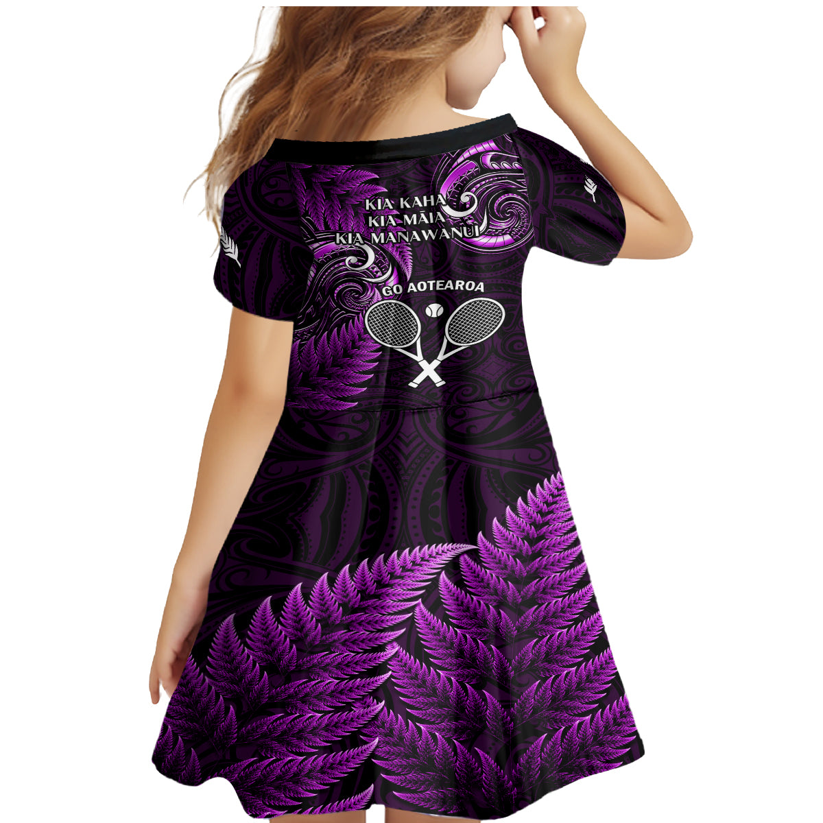 New Zealand Tiki Tennis Family Matching Mermaid Dress and Hawaiian Shirt 2024 Aotearoa Tenehi Maori Silver Fern - Purple LT14 - Polynesian Pride