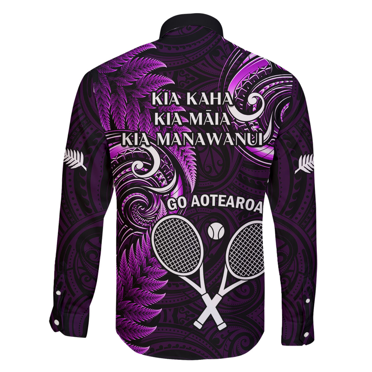 New Zealand Tiki Tennis Family Matching Off Shoulder Short Dress and Hawaiian Shirt 2024 Aotearoa Tenehi Maori Silver Fern - Purple LT14 - Polynesian Pride