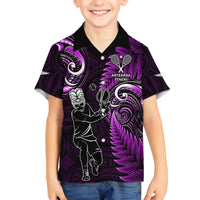 New Zealand Tiki Tennis Family Matching Off Shoulder Short Dress and Hawaiian Shirt 2024 Aotearoa Tenehi Maori Silver Fern - Purple LT14 Son's Shirt Purple - Polynesian Pride