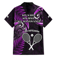 New Zealand Tiki Tennis Family Matching Short Sleeve Bodycon Dress and Hawaiian Shirt 2024 Aotearoa Tenehi Maori Silver Fern - Purple LT14 - Polynesian Pride