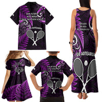 New Zealand Tiki Tennis Family Matching Tank Maxi Dress and Hawaiian Shirt 2024 Aotearoa Tenehi Maori Silver Fern - Purple LT14 - Polynesian Pride