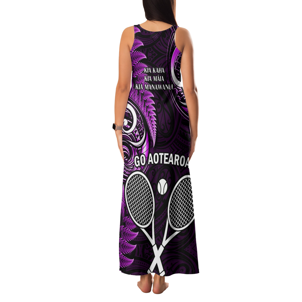 New Zealand Tiki Tennis Family Matching Tank Maxi Dress and Hawaiian Shirt 2024 Aotearoa Tenehi Maori Silver Fern - Purple LT14 - Polynesian Pride