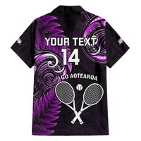 Custom New Zealand Tiki Tennis Family Matching Off Shoulder Maxi Dress and Hawaiian Shirt 2024 Aotearoa Tenehi Maori Silver Fern - Purple LT14 - Polynesian Pride