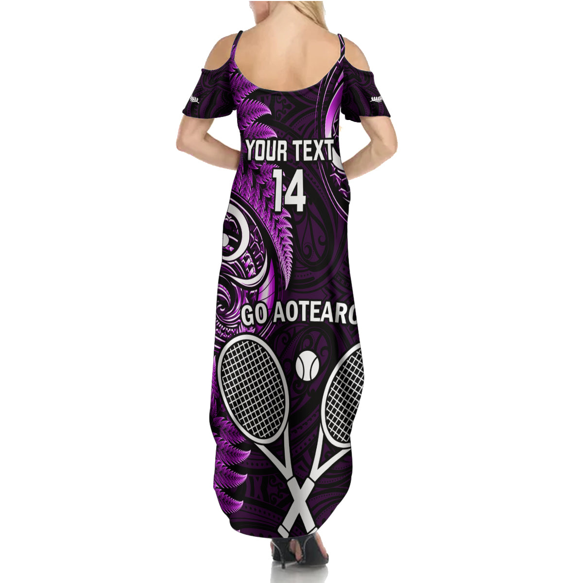 Custom New Zealand Tiki Tennis Summer Maxi Dress 2024 Aotearoa Tenehi Maori Silver Fern - Purple LT14 - Polynesian Pride